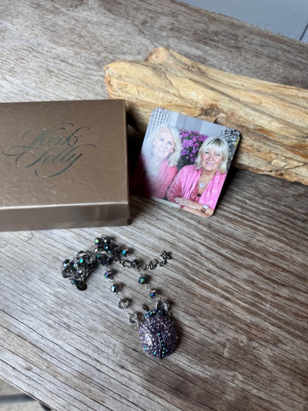 Kirks Folly purple ladybug locket necklace AB crystal beaded chain with Box - Picture 6 of 10